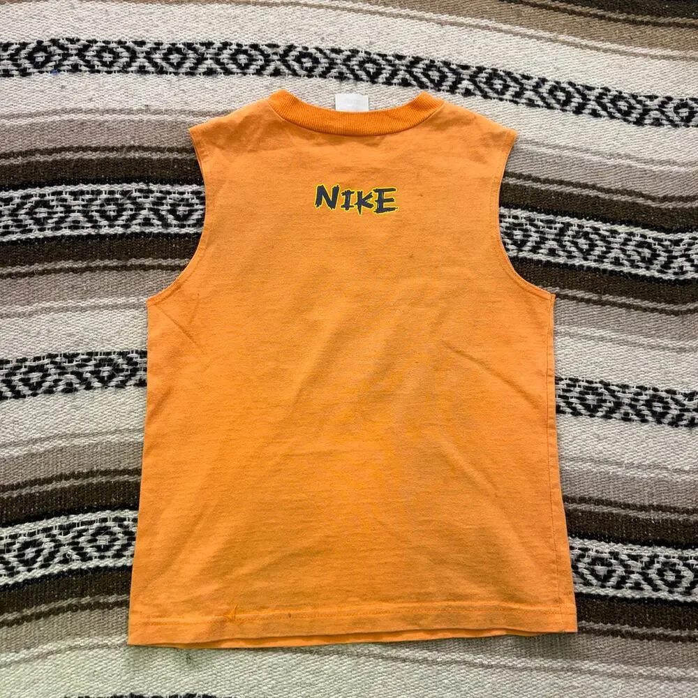 Youth Boys Kids Vintage 2000's Nike Burn Rubber Orange Tank Top Shirt Sz Medium
